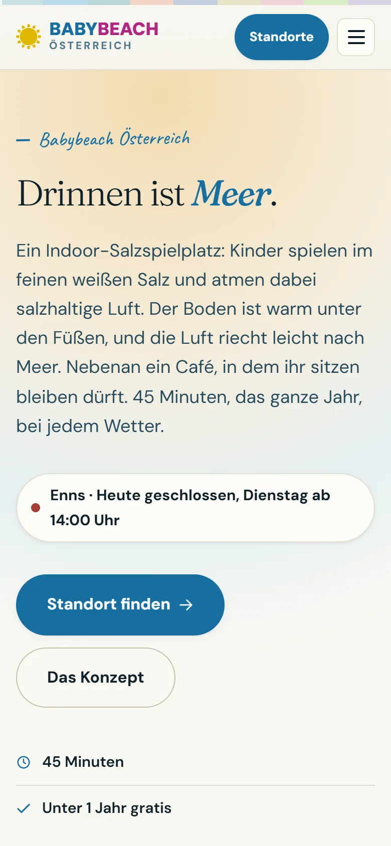 Startseite von Babybeach Österreich auf dem Smartphone